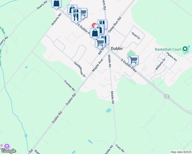 map of restaurants, bars, coffee shops, grocery stores, and more near 151 Maple Avenue in Dublin
