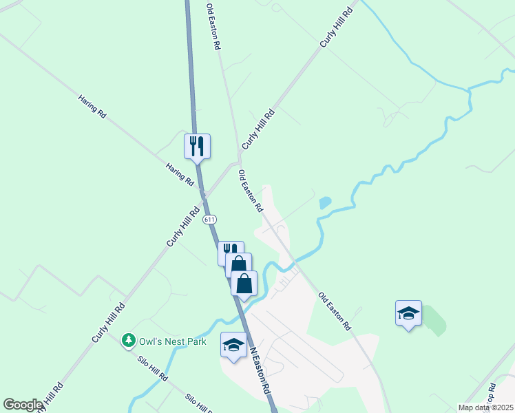 map of restaurants, bars, coffee shops, grocery stores, and more near 5300 Old Easton Road in Doylestown