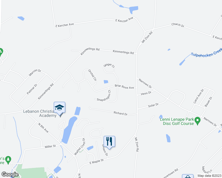 map of restaurants, bars, coffee shops, grocery stores, and more near 908 Briar Rose Avenue in Lebanon