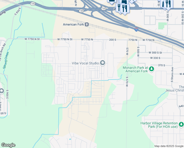 map of restaurants, bars, coffee shops, grocery stores, and more near 435 Wood Stream Road in American Fork