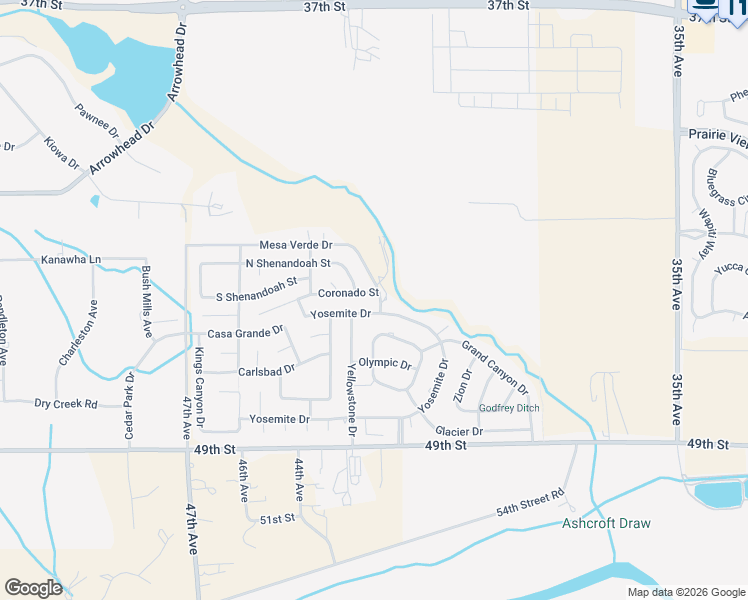 map of restaurants, bars, coffee shops, grocery stores, and more near 3628 Yosemite Drive in Greeley