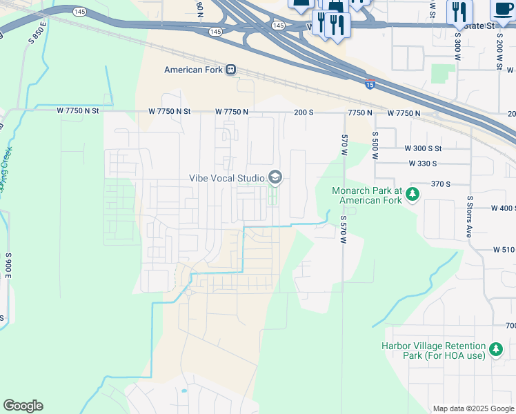 map of restaurants, bars, coffee shops, grocery stores, and more near 435 Wood Stream Road in American Fork