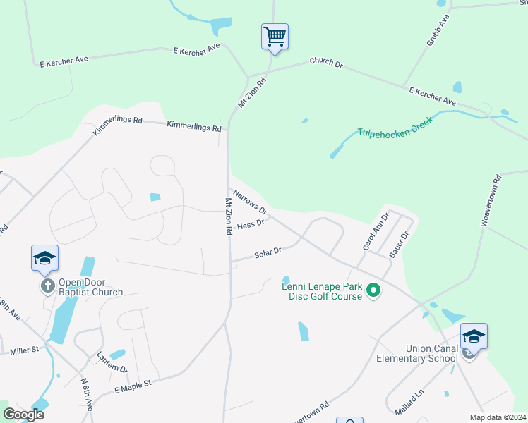 map of restaurants, bars, coffee shops, grocery stores, and more near 915 Narrows Drive in Lebanon