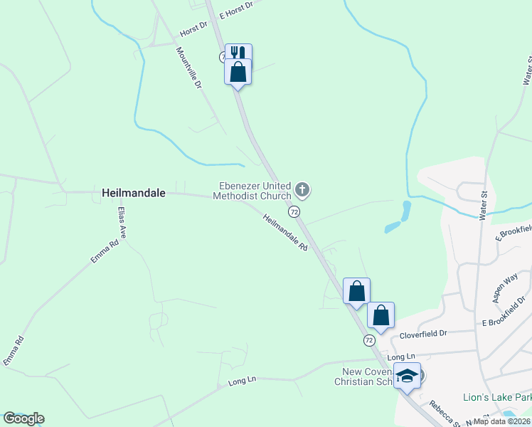 map of restaurants, bars, coffee shops, grocery stores, and more near 1626 Heilmandale Road in Lebanon