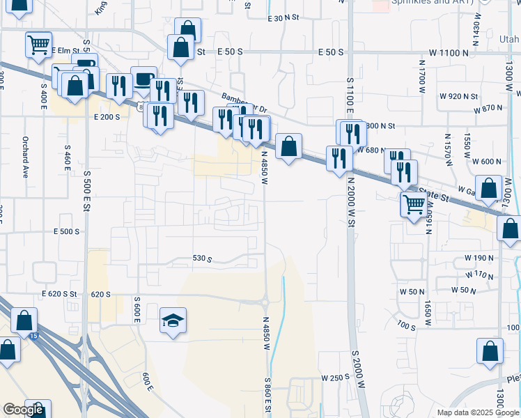map of restaurants, bars, coffee shops, grocery stores, and more near 418 South 860 East Street in American Fork