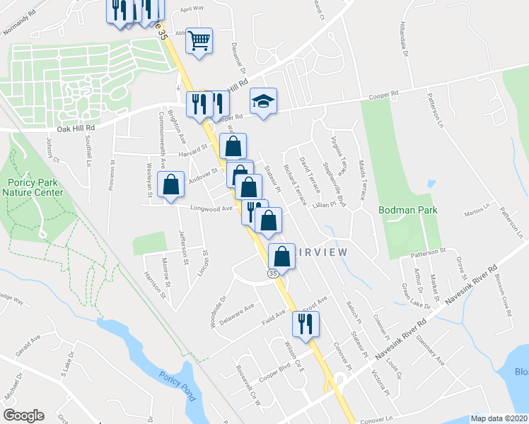 map of restaurants, bars, coffee shops, grocery stores, and more near 54 Walnut Avenue in Red Bank