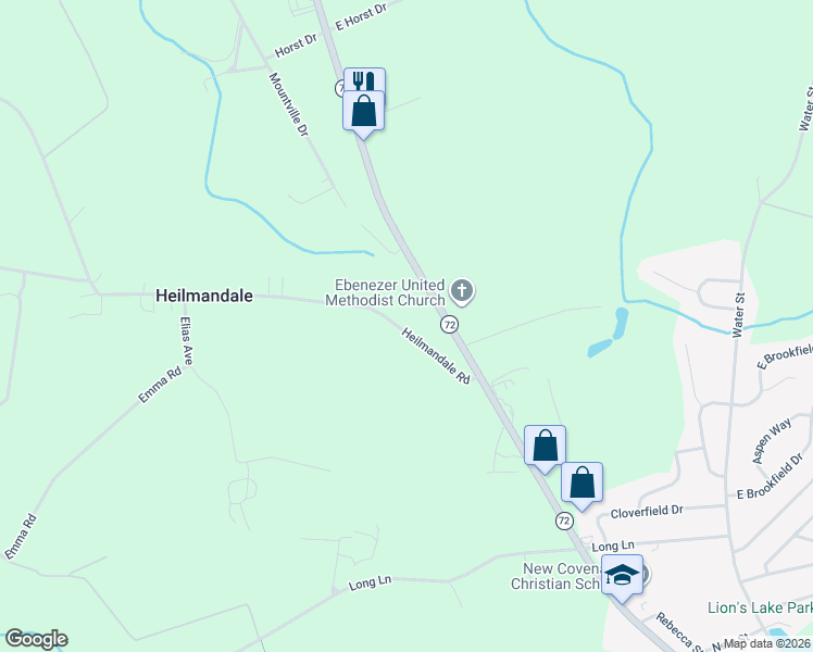 map of restaurants, bars, coffee shops, grocery stores, and more near 1626 Heilmandale Road in Lebanon