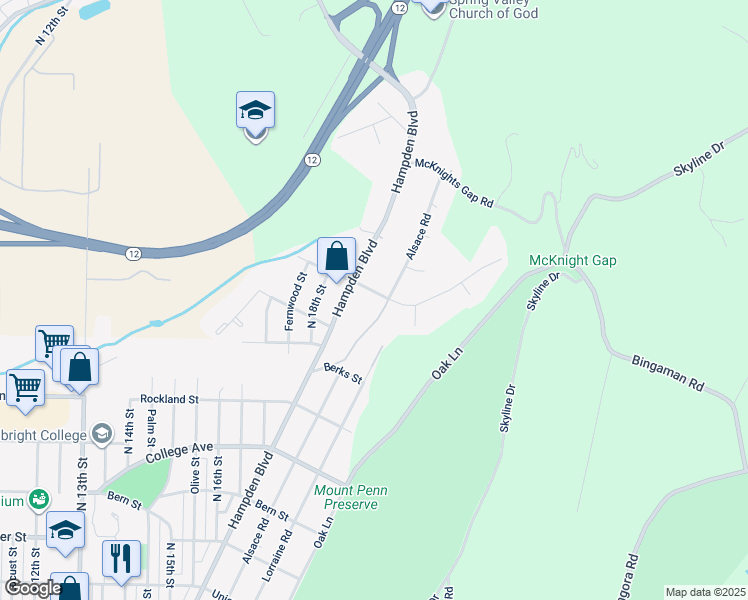 map of restaurants, bars, coffee shops, grocery stores, and more near 1906 Reservoir Road in Reading