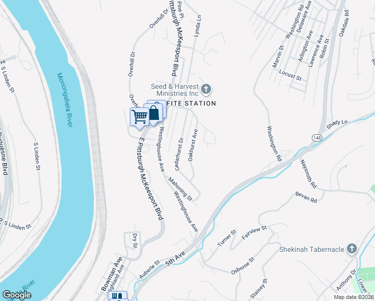 map of restaurants, bars, coffee shops, grocery stores, and more near 417 Oakhurst Avenue in North Versailles