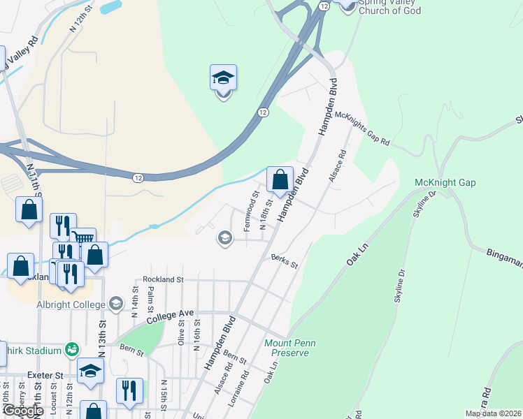 map of restaurants, bars, coffee shops, grocery stores, and more near 1800 Deer Path Road in Reading