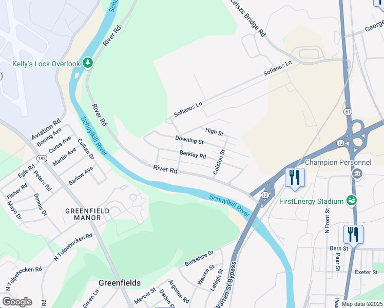 map of restaurants, bars, coffee shops, grocery stores, and more near Berkley Road in Reading