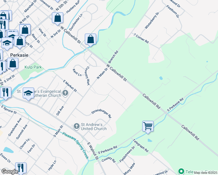 map of restaurants, bars, coffee shops, grocery stores, and more near 406 Daniella Circle in Perkasie