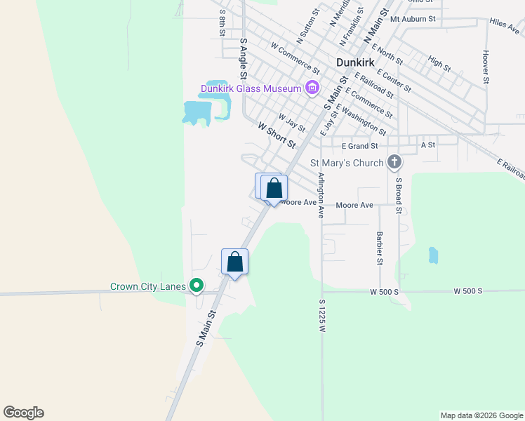 map of restaurants, bars, coffee shops, grocery stores, and more near 124 West Chestnut Street in Dunkirk