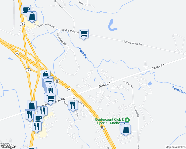 map of restaurants, bars, coffee shops, grocery stores, and more near 226 Teasdale Place in Marlboro