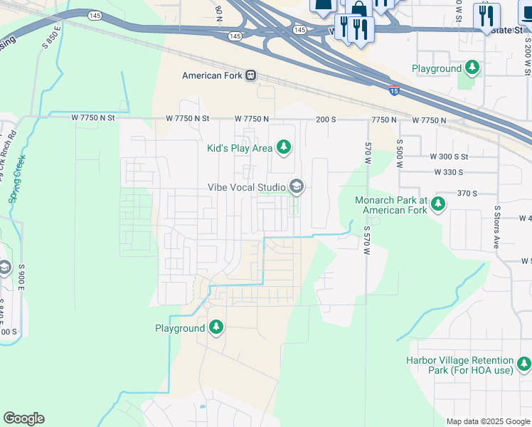 map of restaurants, bars, coffee shops, grocery stores, and more near 418 Wood Stream Road in American Fork