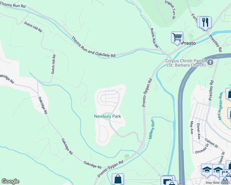 map of restaurants, bars, coffee shops, grocery stores, and more near 1308 Village Lane in Oakdale
