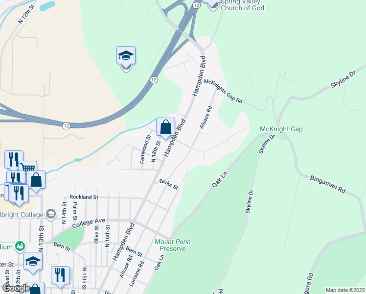 map of restaurants, bars, coffee shops, grocery stores, and more near 1906 Reservoir Road in Reading