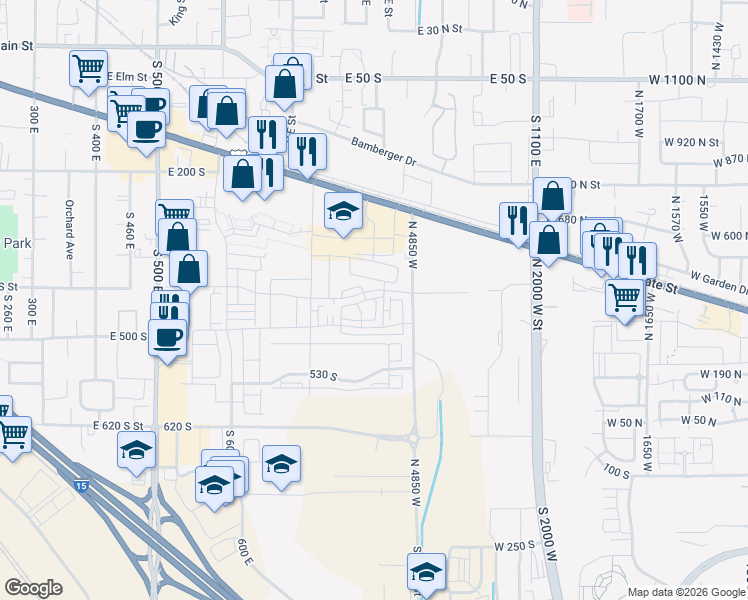 map of restaurants, bars, coffee shops, grocery stores, and more near 400 South 860 East in American Fork