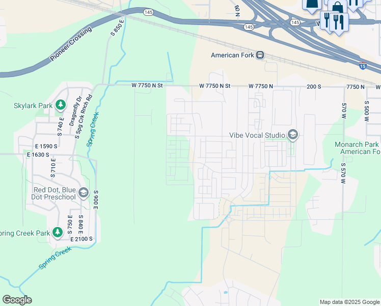 map of restaurants, bars, coffee shops, grocery stores, and more near Unnamed Road in American Fork
