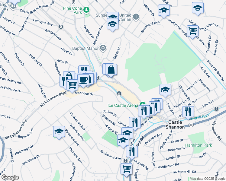 map of restaurants, bars, coffee shops, grocery stores, and more near 790A Cooke Drive in Pittsburgh