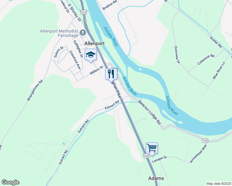 map of restaurants, bars, coffee shops, grocery stores, and more near 14330 Croghan Pike in Mount Union