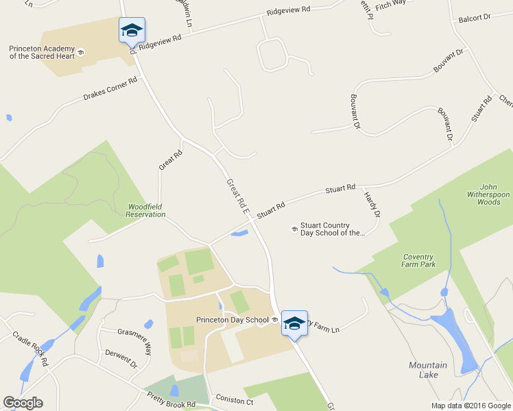 map of restaurants, bars, coffee shops, grocery stores, and more near 1267 Stuart Road in Princeton