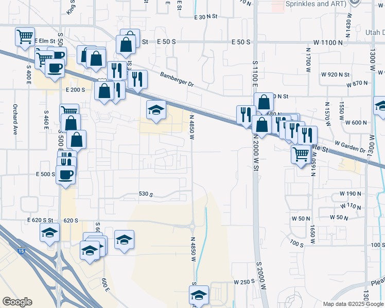map of restaurants, bars, coffee shops, grocery stores, and more near 417 South 860 East in American Fork