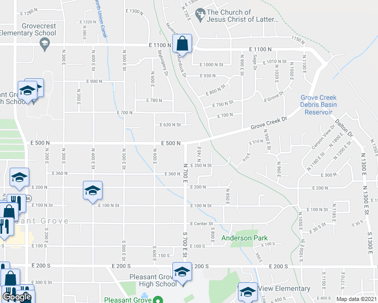 map of restaurants, bars, coffee shops, grocery stores, and more near 440 North 700 East Street in Pleasant Grove