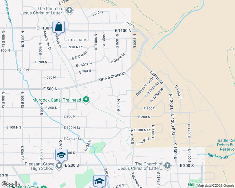 map of restaurants, bars, coffee shops, grocery stores, and more near 997 East 360 North in Pleasant Grove