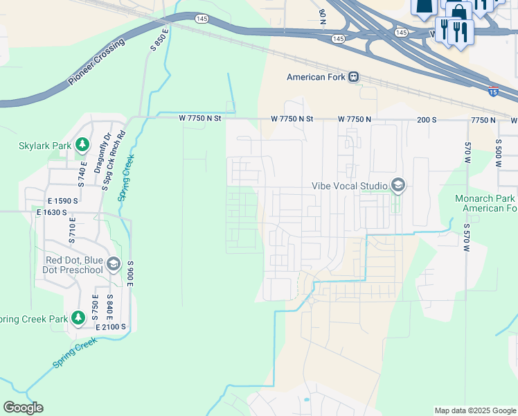 map of restaurants, bars, coffee shops, grocery stores, and more near Unnamed Road in American Fork
