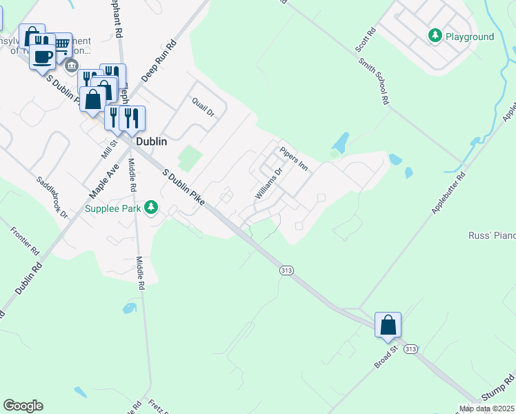 map of restaurants, bars, coffee shops, grocery stores, and more near 10 Croft Drive in Fountainville