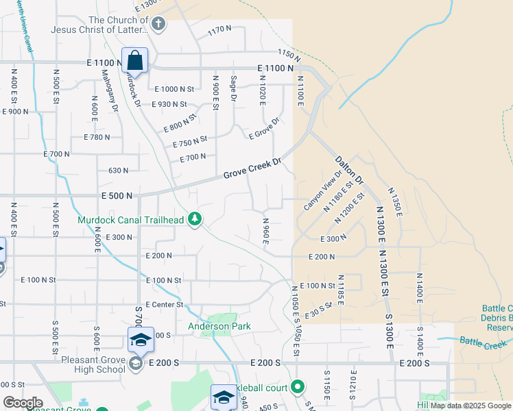 map of restaurants, bars, coffee shops, grocery stores, and more near 458 North 950 East Street in Pleasant Grove