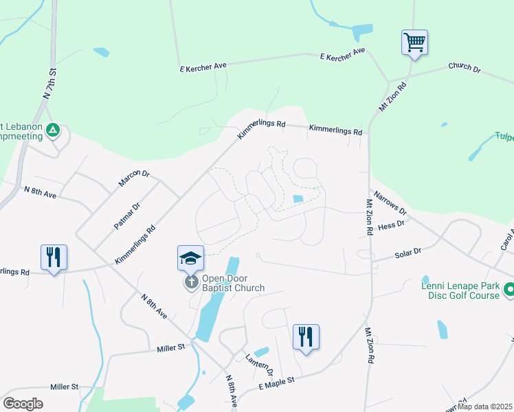 map of restaurants, bars, coffee shops, grocery stores, and more near 830 Briar Rose Avenue in Lebanon