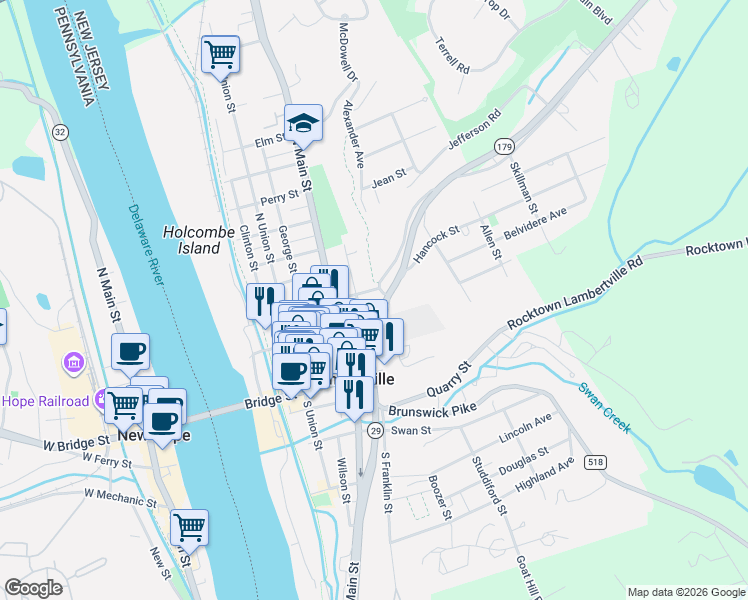 map of restaurants, bars, coffee shops, grocery stores, and more near in Hunterdon County