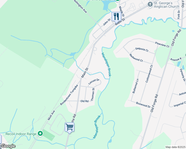 map of restaurants, bars, coffee shops, grocery stores, and more near 9 Locust Drive in Helmetta