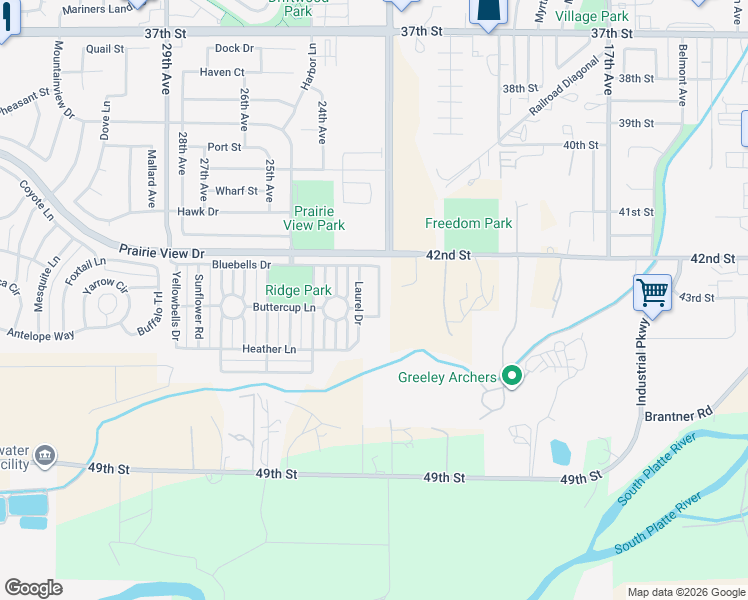 map of restaurants, bars, coffee shops, grocery stores, and more near in Evans