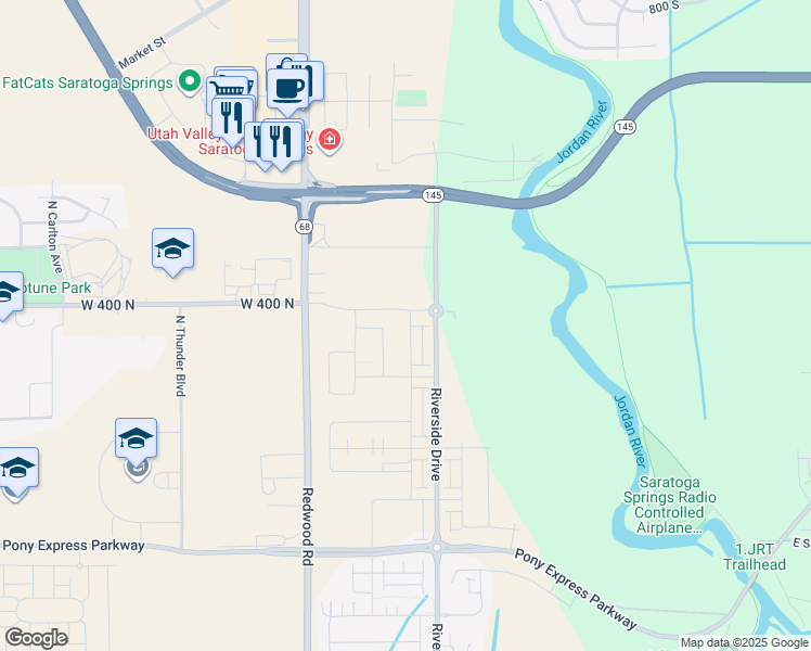 map of restaurants, bars, coffee shops, grocery stores, and more near 371 North Colonnade Road in Saratoga Springs