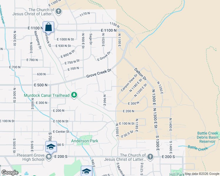 map of restaurants, bars, coffee shops, grocery stores, and more near 469 North 1030 East in Pleasant Grove