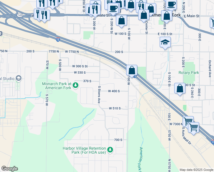map of restaurants, bars, coffee shops, grocery stores, and more near 217 West 380 South in American Fork