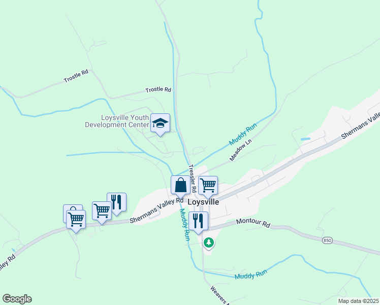 map of restaurants, bars, coffee shops, grocery stores, and more near 63 Tressler Road in Loysville