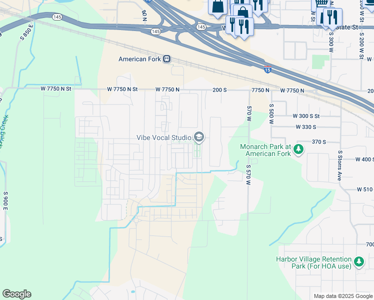 map of restaurants, bars, coffee shops, grocery stores, and more near 752 West Bronze Leaf Rd in American Fork