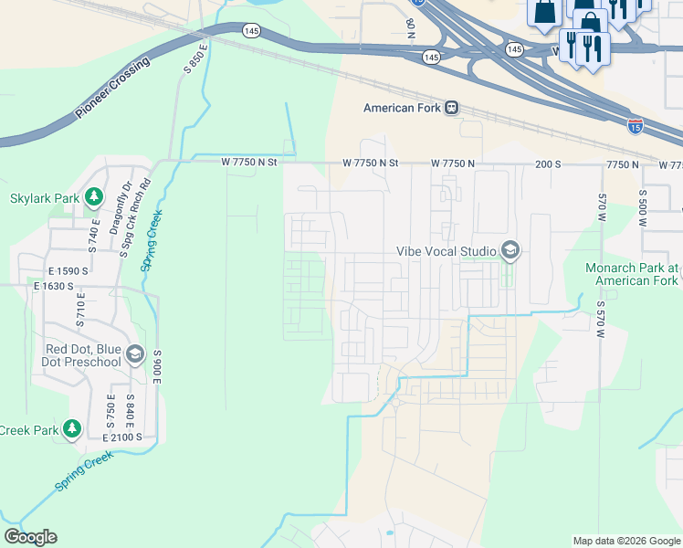 map of restaurants, bars, coffee shops, grocery stores, and more near in American Fork