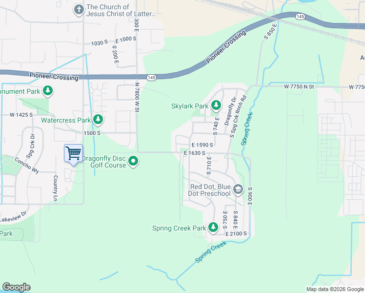 map of restaurants, bars, coffee shops, grocery stores, and more near 599 East 1540 South in Lehi
