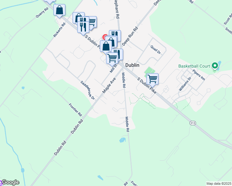 map of restaurants, bars, coffee shops, grocery stores, and more near 126 Middle Road in Dublin
