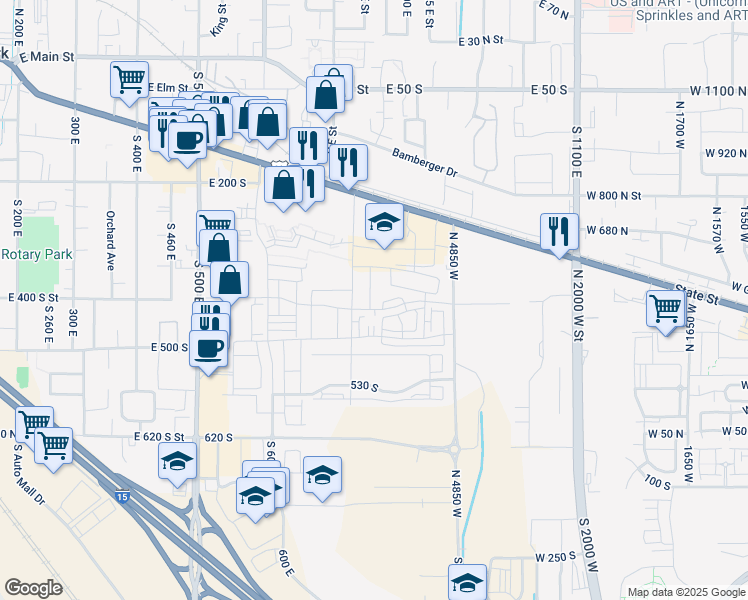 map of restaurants, bars, coffee shops, grocery stores, and more near 352 South 780 East in American Fork