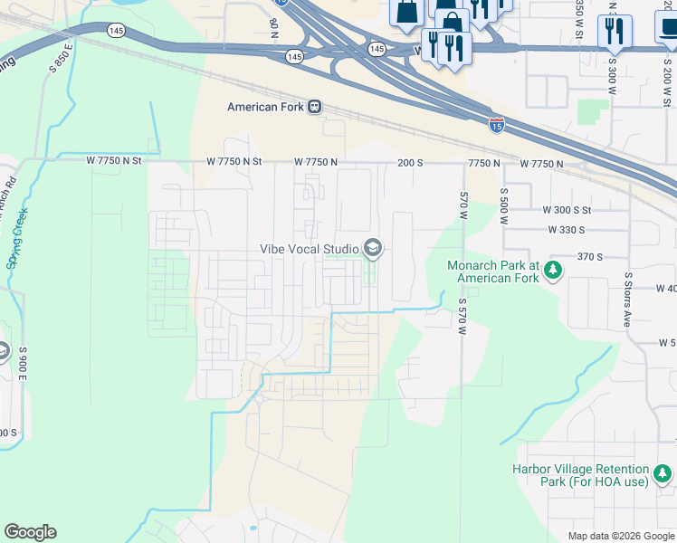 map of restaurants, bars, coffee shops, grocery stores, and more near 768 West Harvest Glen Road in American Fork