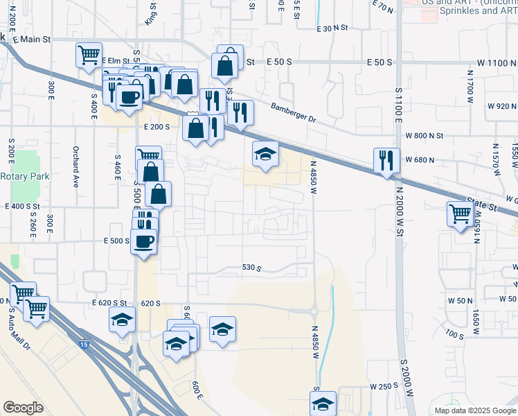map of restaurants, bars, coffee shops, grocery stores, and more near 379 South 780 East in American Fork