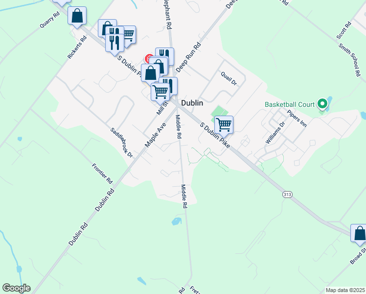 map of restaurants, bars, coffee shops, grocery stores, and more near 135 Middle Road in Dublin