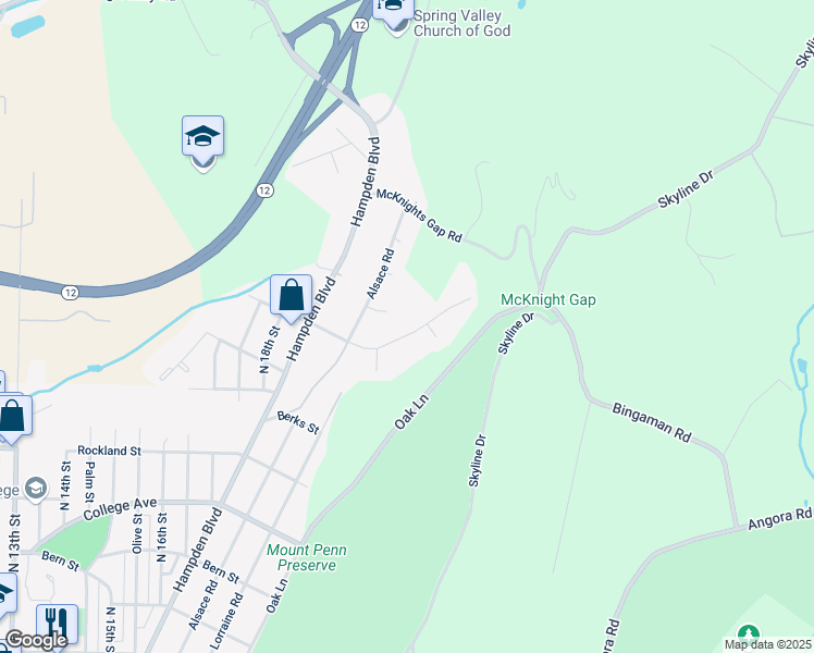 map of restaurants, bars, coffee shops, grocery stores, and more near 2019 Reservoir Road in Reading