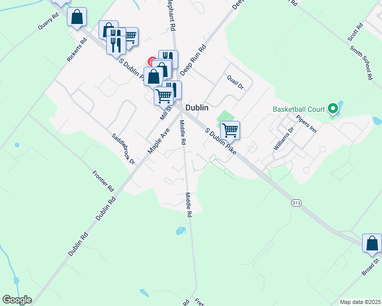 map of restaurants, bars, coffee shops, grocery stores, and more near 135 Middle Road in Dublin